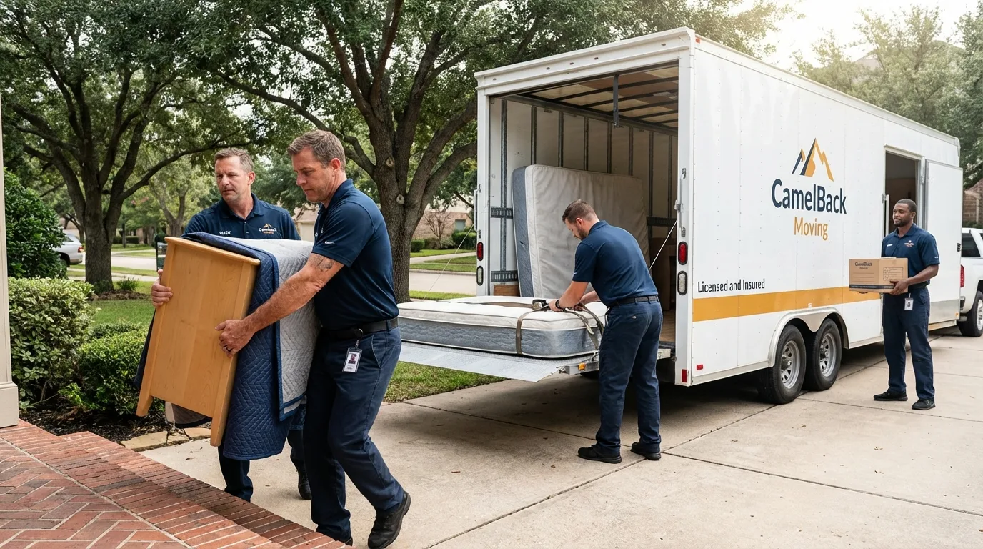 Crew loading residential truck for cross-state move from Mystic, CT