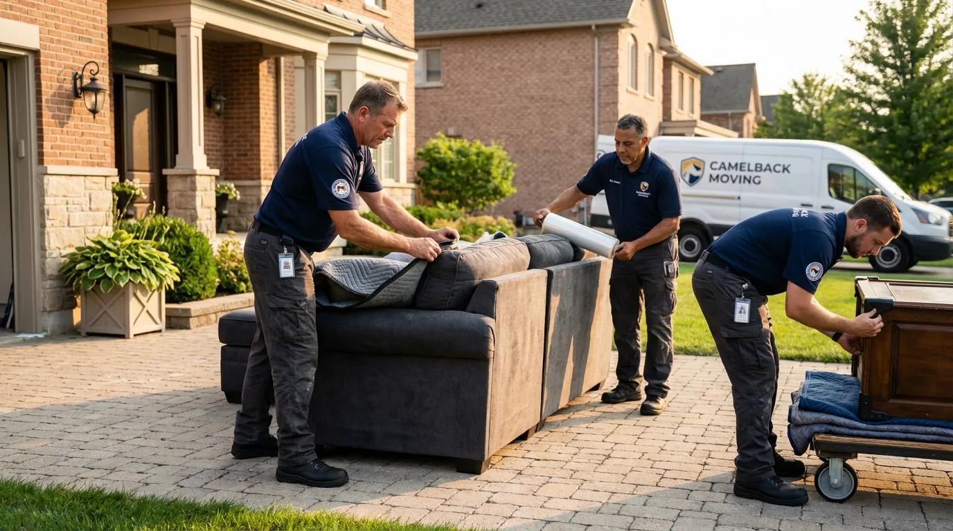 Large estate moving crew wrapping furniture in Mystic, CT